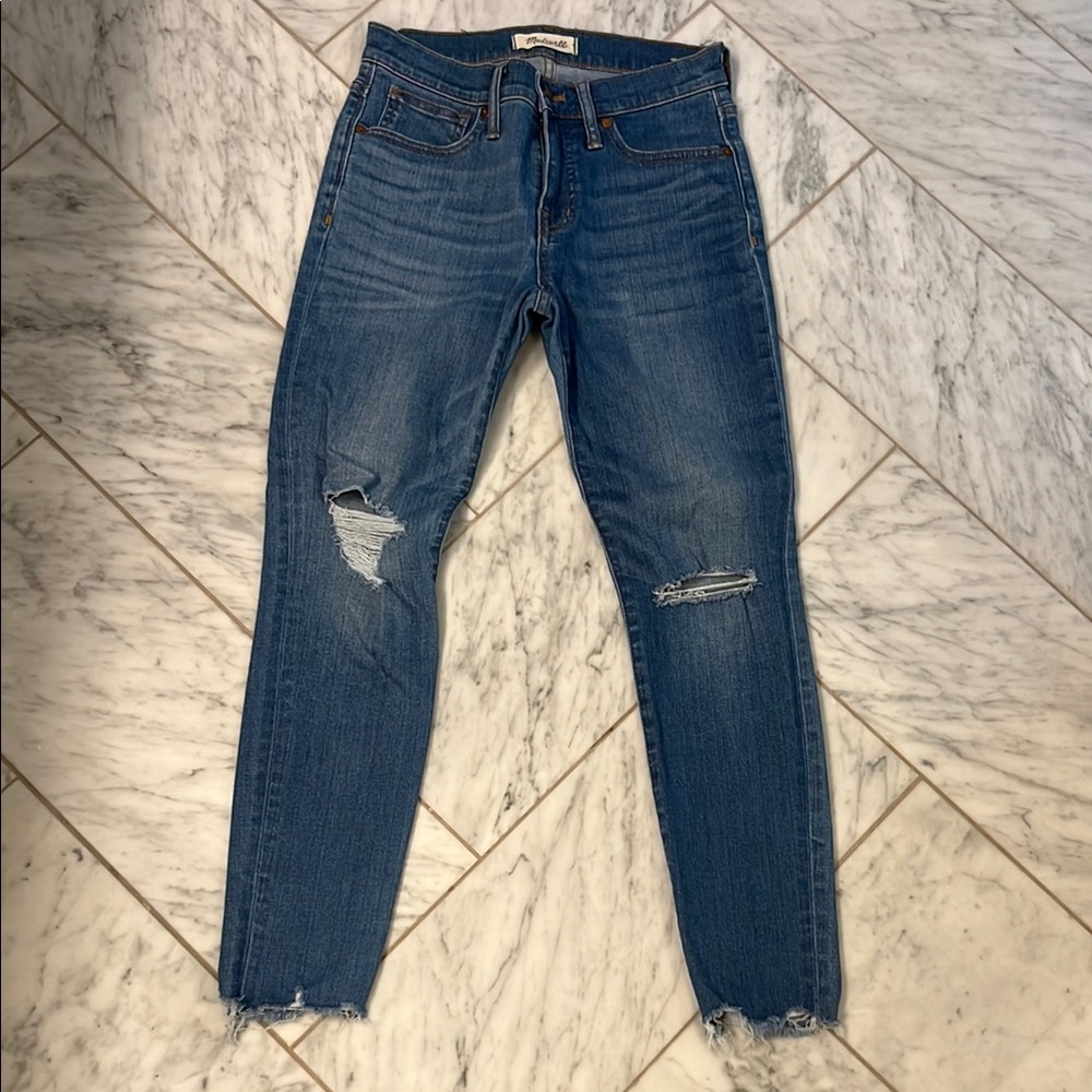 Madewell Blue Skinny Distressed Jeans